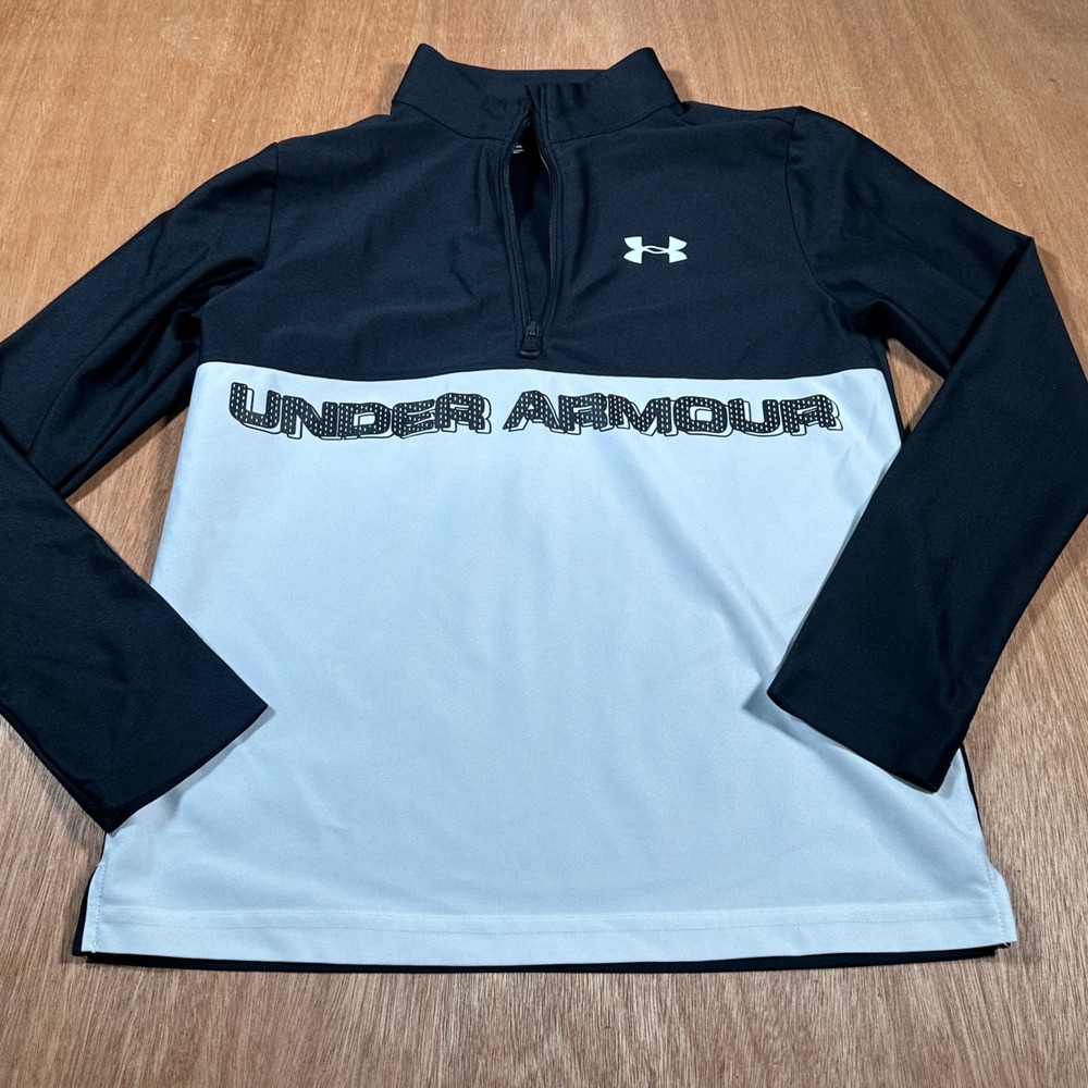 Under Armour Quarter Zip Kids Large Black White HeatGear Pullover